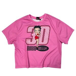 Vintage Y2K Betty Boop‎ Football Jersey Shirt Womens Size XL Pink Mesh Graphic